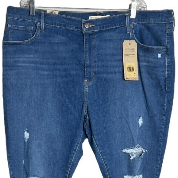 Levi’s 720 High Rise Super Skinny Jeans Blue Medium Wash Distress Destroy - Picture 3 of 6